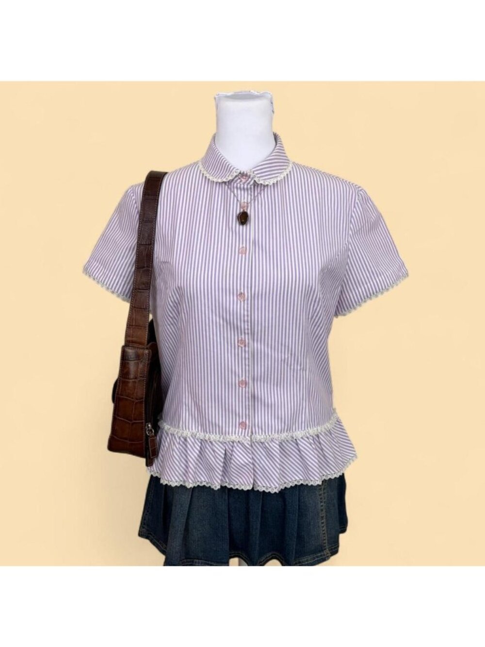 purple pinstripe coquette dainty kawaii peplum top